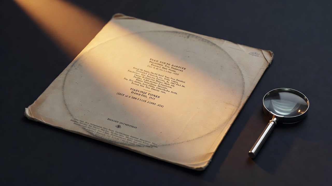Pochette vinyle retournée montrant le dos avec les crédits, le catalogue du label et l'absence de code-barres, typique d'un pressage original des années 70, éclairée en lumière ambrée